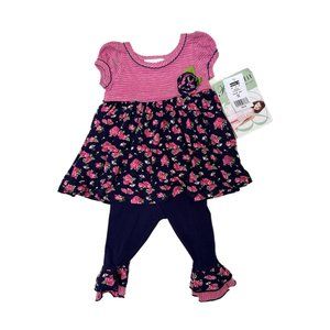 Bonnie Baby 2 Piece Dress with Floral Leggings, 12 Months, NWT